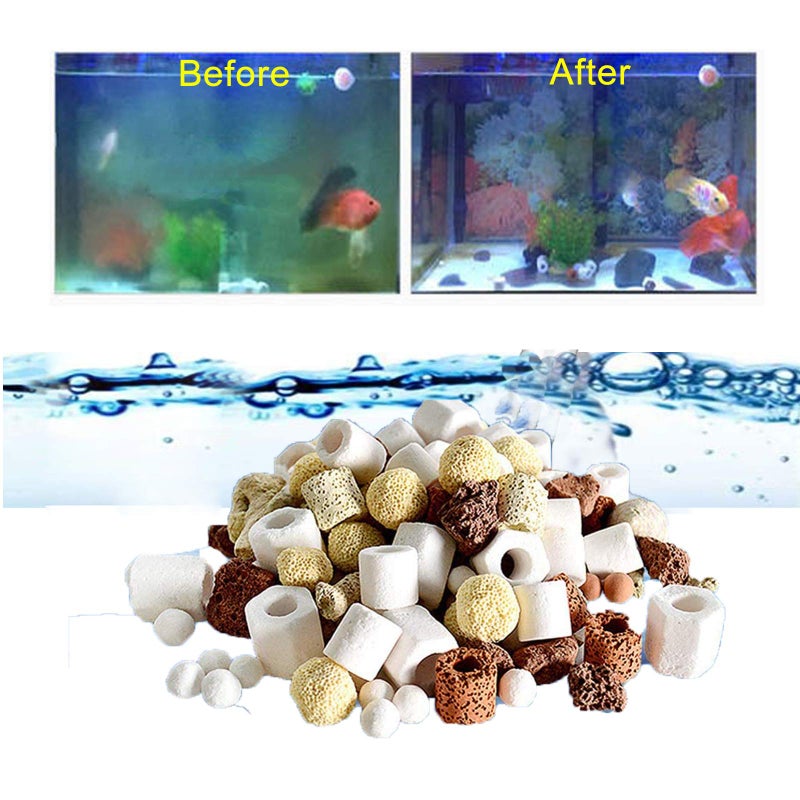 JackSuper 17OZ Aquarium Filter Mixed Ceramic Small Balls Media, Fish Tank Water Filtration Pond Filter Ceramic Rings Brown Volcanic Rock for Water Quality Improve, PH Adjust - Image 1